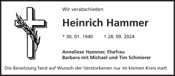 Traueranzeige von Heinrich Hammer von Neue Presse Coburg