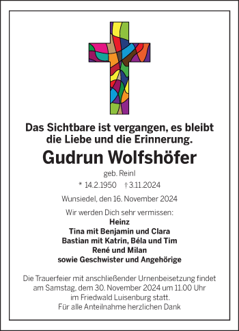 Traueranzeige von Gudrun Wolfshöfer von Frankenpost