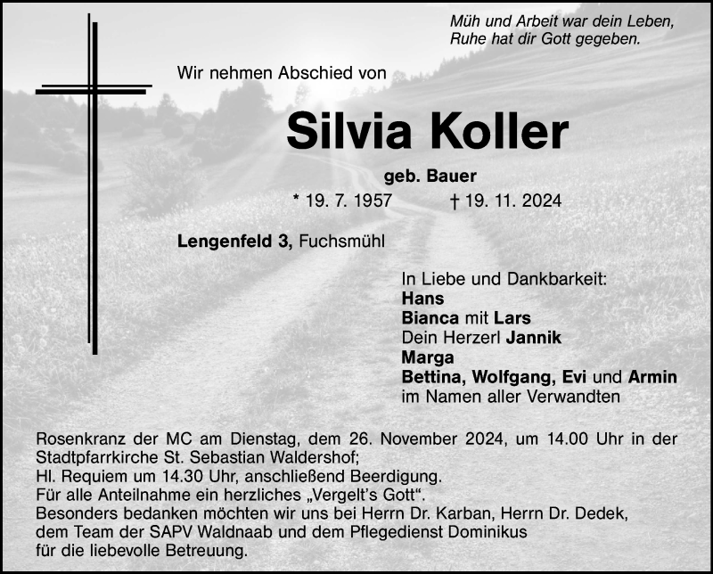  Traueranzeige für Silvia Koller vom 23.11.2024 aus Frankenpost