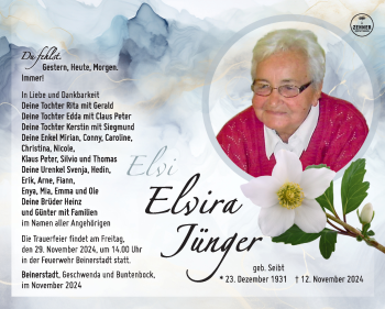 Traueranzeige von Elvira Jünger von Südthüringer Presse