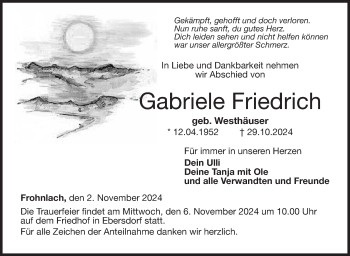 Traueranzeige von Gabriele Friedrich von Neue Presse Coburg