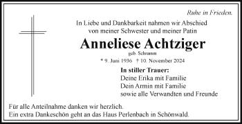Traueranzeige von Anneliese Achtziger von Frankenpost