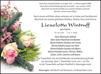 Traueranzeige von Lieselote Wintruf von Südthüringer Presse