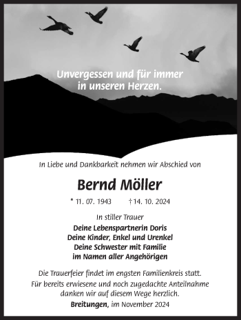 Traueranzeige von Bernd Möller von Südthüringer Presse