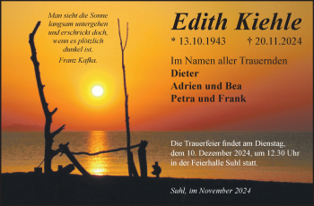 Traueranzeige von Edith Kiehle von Südthüringer Presse