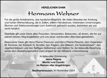 Traueranzeige von Hermann Wehner von Südthüringer Presse