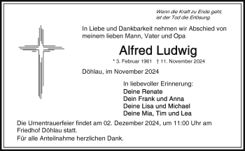 Traueranzeige von Alfred Ludwig von Frankenpost
