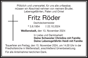 Traueranzeige von Fritz Röder von Frankenpost