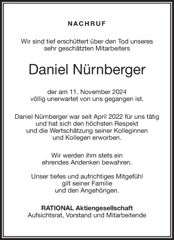 Traueranzeige von Daniel Nürnberger von Frankenpost