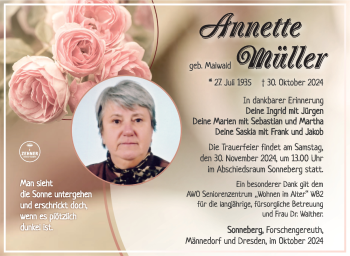 Traueranzeige von Annette Müller von Südthüringer Presse
