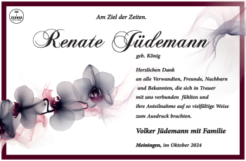 Traueranzeige von Renate Jüdemann von Südthüringer Presse