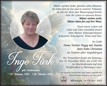 Traueranzeige von Inge Türk von Südthüringer Presse