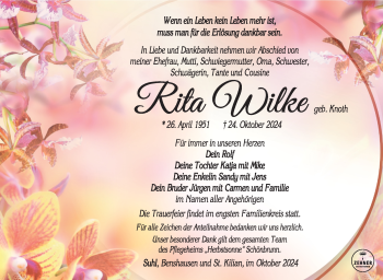 Traueranzeige von Rita Wilke von Südthüringer Presse