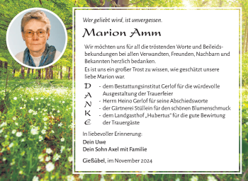 Traueranzeige von Marion Amm von Südthüringer Presse