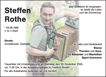 Traueranzeige von Steffen Rothe von Frankenpost
