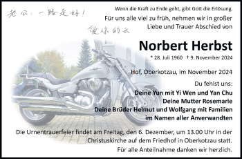 Traueranzeige von Norbert Herbst von Frankenpost