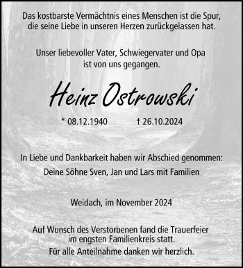 Traueranzeige von Heinz Ostrowski von Neue Presse Coburg