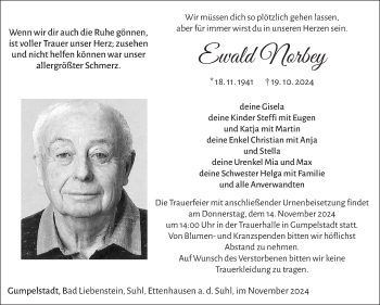 Traueranzeige von Ewald Norbey von Südthüringer Presse
