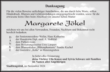 Traueranzeige von Margarete Jökel von Südthüringer Presse