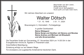 Traueranzeige von Walter Dötsch von Frankenpost