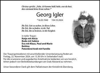 Traueranzeige von Georg Igler von Neue Presse Coburg