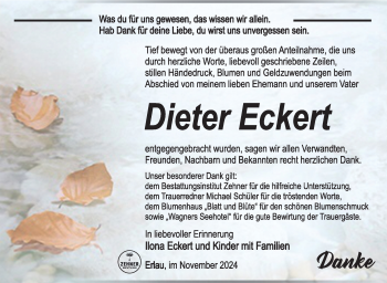 Traueranzeige von Dieter Eckert von Südthüringer Presse