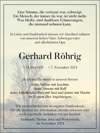 Traueranzeige von Gerhard Röhrig von Südthüringer Presse