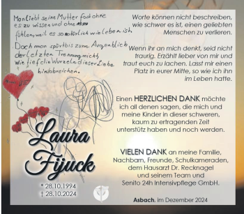 Traueranzeige von Laura Fijuck von Südthüringer Presse