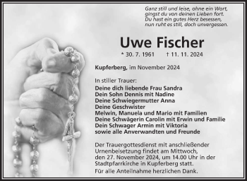 Traueranzeige von Uwe Fischer von Frankenpost