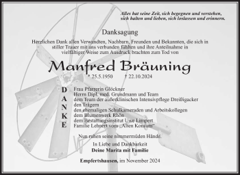 Traueranzeige von Manfred Bräuning von Südthüringer Presse