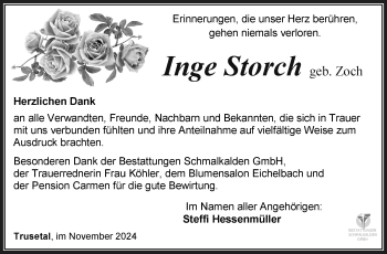 Traueranzeige von Inge Storch von Südthüringer Presse