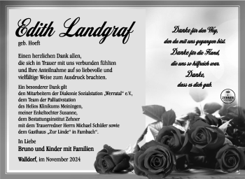 Traueranzeige von Edith Landgraf von Südthüringer Presse