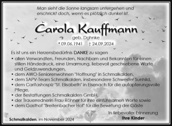 Traueranzeige von Carola Kauffmann von Südthüringer Presse
