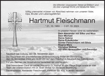 Traueranzeige von Hartmut Fleischmann von Neue Presse Coburg