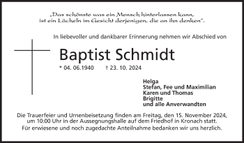 Traueranzeige von Baptist Schmidt von Neue Presse Coburg