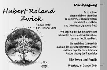 Traueranzeige von Hubert Zwick von Südthüringer Presse