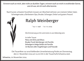 Traueranzeige von Ralph Weinberger von Südthüringer Presse