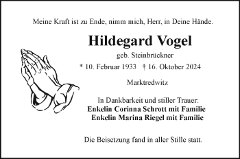 Traueranzeige von Hildegard Vogel von Frankenpost