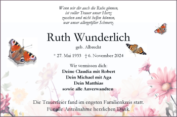 Traueranzeige von Ruth Wunderlich von Frankenpost