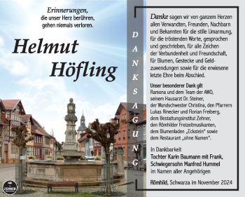 Traueranzeige von Helmut Höfling von Südthüringer Presse