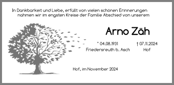 Traueranzeige von Arno Zäh von Frankenpost