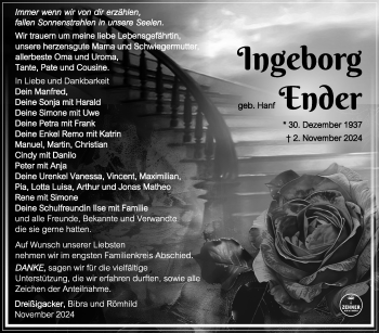 Traueranzeige von Ingeborg Ender von Südthüringer Presse