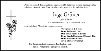 Traueranzeige von Inge Grüner von Frankenpost