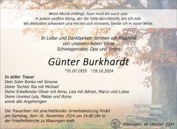 Traueranzeige von Günter Burkhardt von Südthüringer Presse