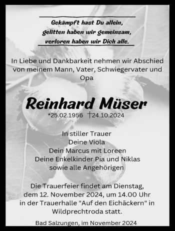 Traueranzeige von Reinhard Müser von Südthüringer Presse