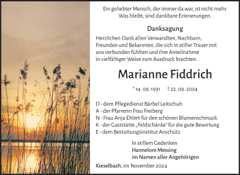 Traueranzeige von Marianne Friedrich von Südthüringer Presse