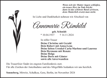 Traueranzeige von Annemarie Römhild von Südthüringer Presse