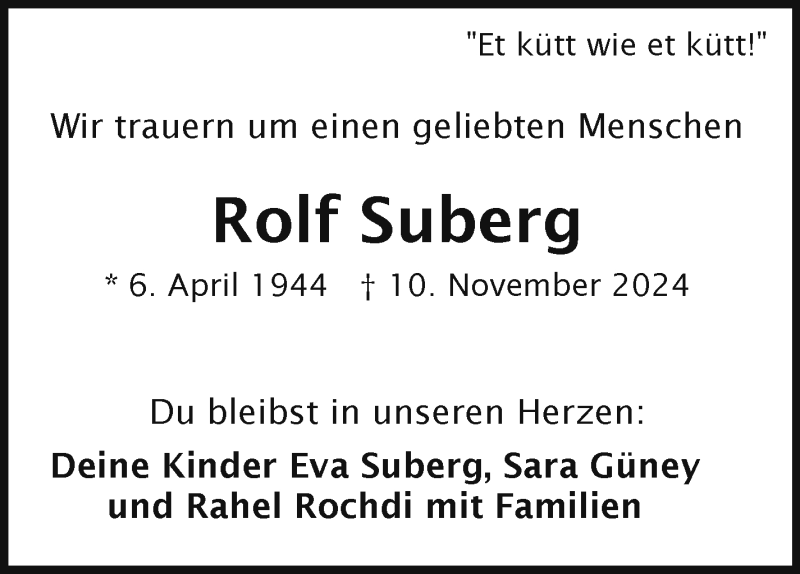  Traueranzeige für Rolf Suberg vom 23.11.2024 aus Frankenpost