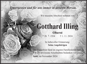 Traueranzeige von Gotthard Illing von Südthüringer Presse