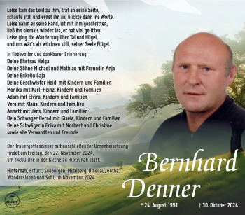 Traueranzeige von Bernhard Denner von Südthüringer Presse